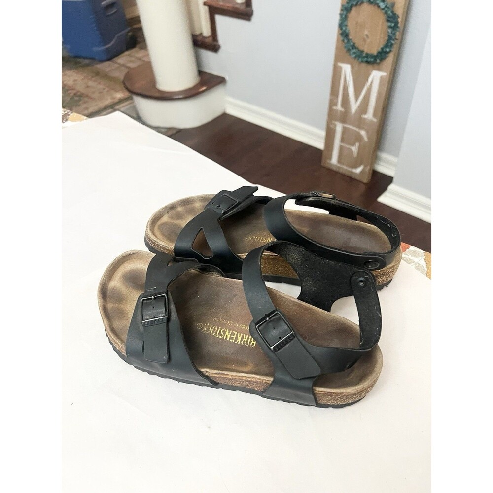 Birkenstock Black Leather Two-Strap Sandals with Ankle Strap